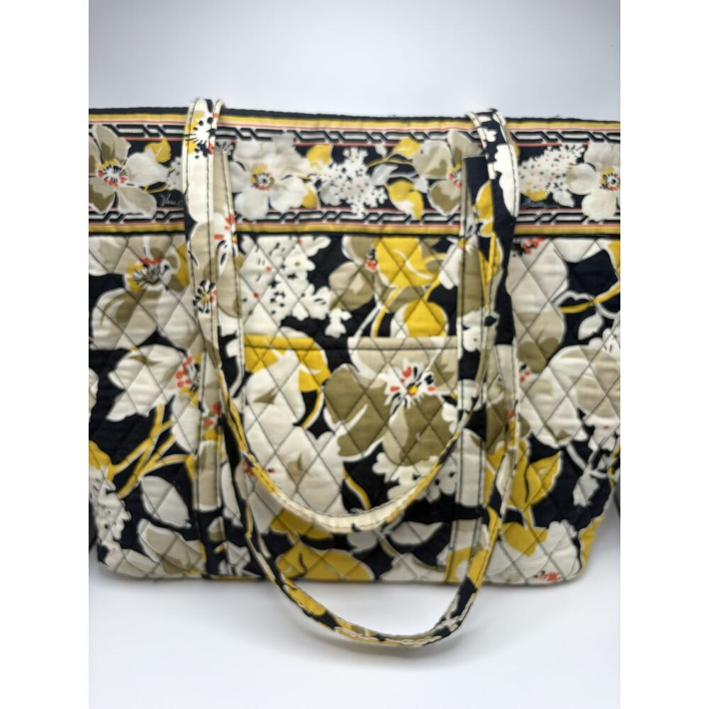 Vera Bradley Dogwood Tote Bag Quilted Floral Black Yellow Retired Pattern